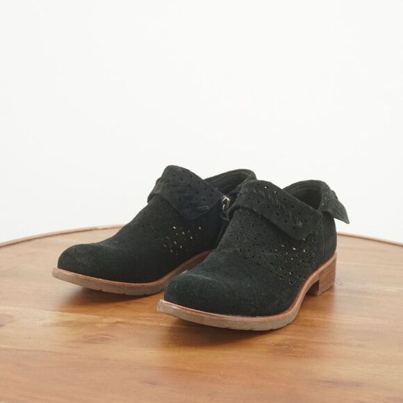 Sofft Womens Brinkley Ankle Boots Fold Over Black Suede Perforated Block Heel 6M - Picture 4 of 11